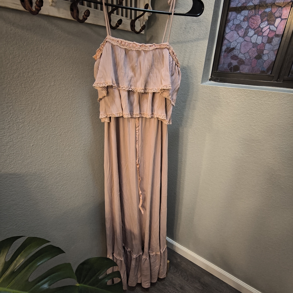 Elegant Pink Ruffle Maxi Dress